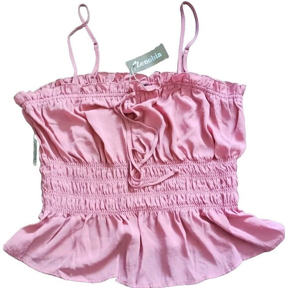 ZENOBIA Tank Top Ruched Peplum Women’s Size XXL Rose Pink Adjustable Strap Sheer - Picture 1 of 9